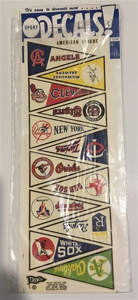 VINTAGE 70's AMERICAN LEAGUE DECALS ON HEADER CARD
