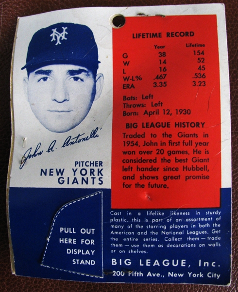 1956 JOHNNY ANTONELLI BIG LEAGUE STARS STATUE ON CARD