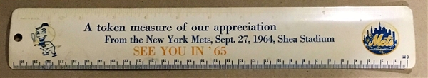 1964 NEW YORK METS FAN APPRECIATION GIVEAWAY RULER - 1st YEAR AT SHEA