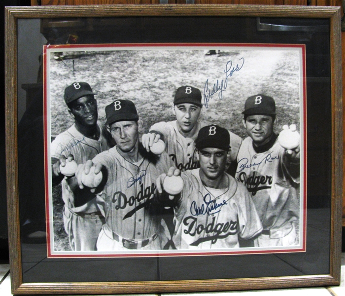 BROOKLYN DODGERS PITCHING STAFF SIGNED OVERSIZED PHOTO MATTED & FRAMED w/CAS COA