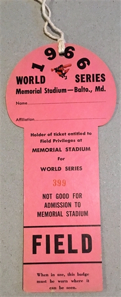 1966 WORLD SERIES PRESS PASS- BALTIMORE ORIOLES ISSUE