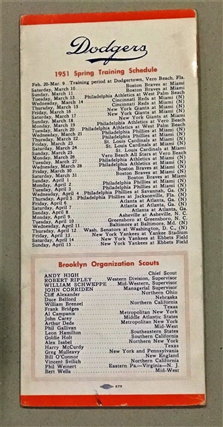 1951 BROOKLYN DODGERS PLAYER ROSTER BOOKLET