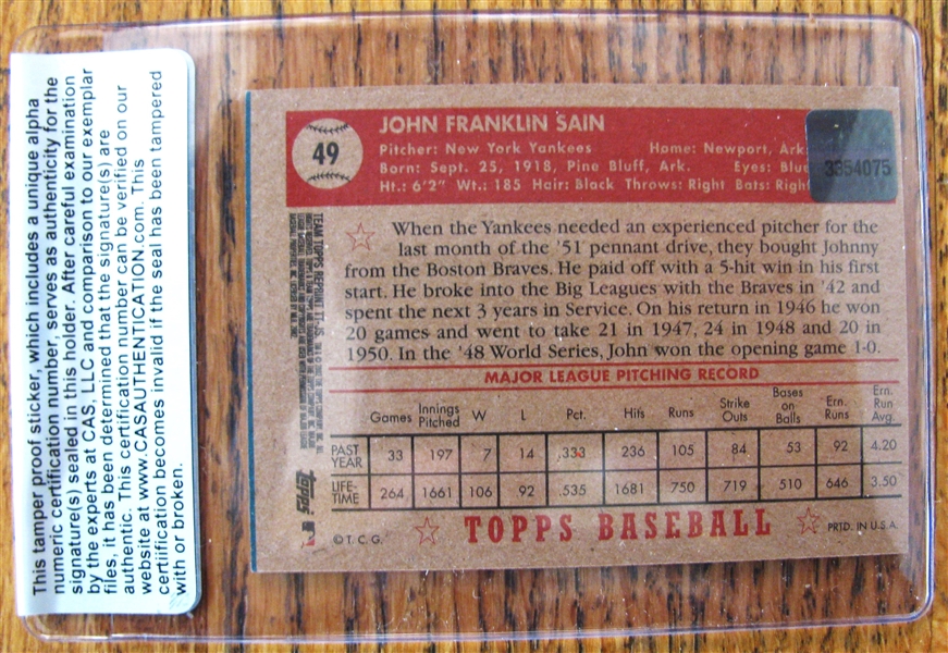 JOHNNY SAIN SIGNED BASEBALL CARD w/CAS