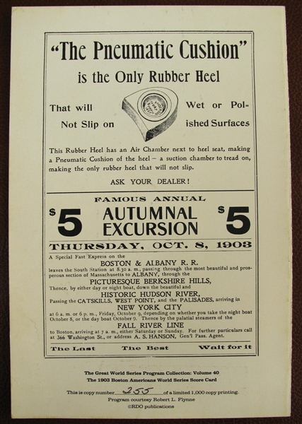 1903 BOSTON vs PITTSBURGH WORLD SERIES PROGRAM - ROBERT OPIE REPRINTT