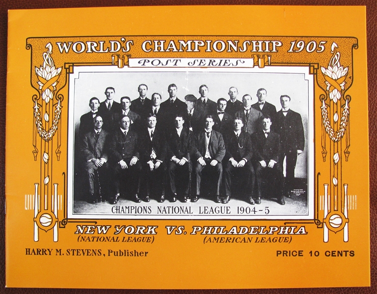 1905 NEW YORK vs PHILADELPHIA WORLD SERIES PROGRAM - ROBERT OPIE REPRINT