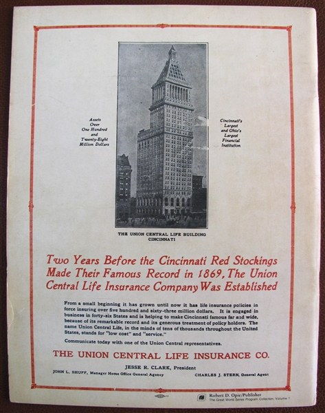 1919 REDS vs CUBS WORLD SERIES PROGRAM - ROBERT OPIE REPRINT