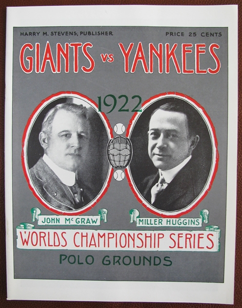 1922 GIANTS vs YANKEES WORLD SERIES PROGRAM - ROBERT OPIE REPRINT