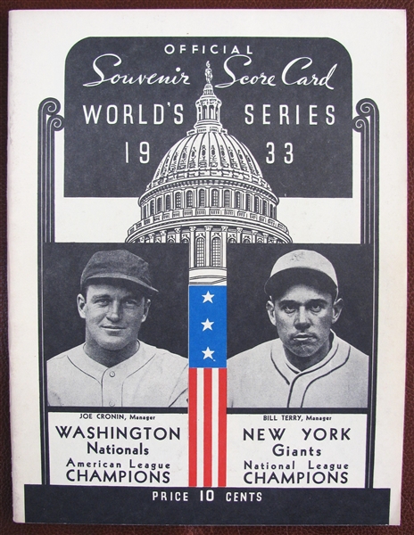 1933 WASHINGTON NATIONALS vs NY GIANTS WORLD SERIES PROGRAM - ROBERT OPIE REPRINT