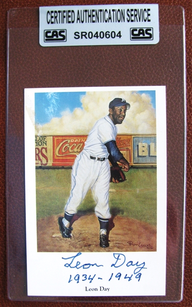 1991 RON LEWIS NEGRO LEAGUE LEON DAY SIGNED POST CARD - CAS SEALED & AUTHENTICATED
