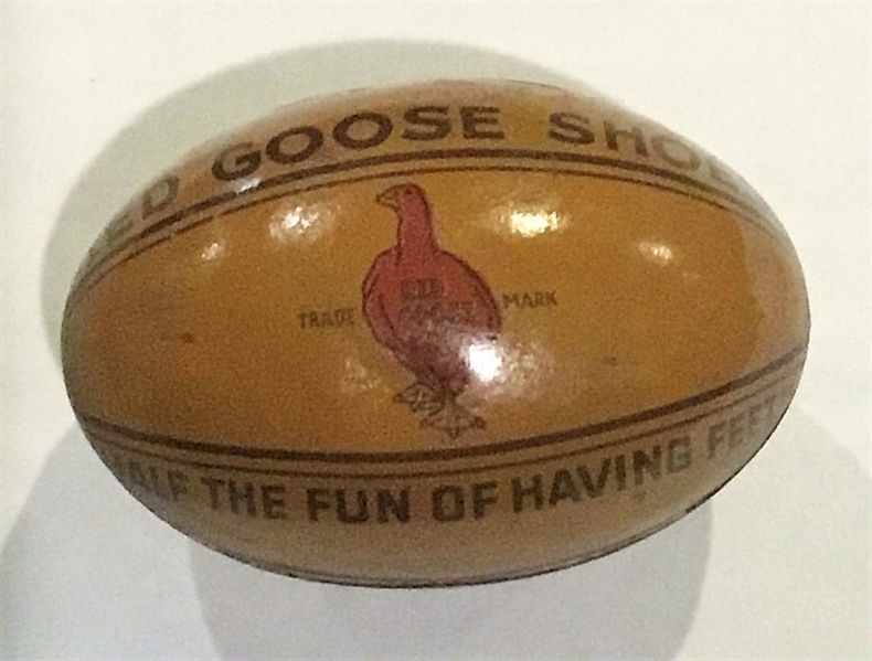 VINTAGE RED GOOSE SHOES TIN LITHO ADVERTISING FOOTBALL - COOL