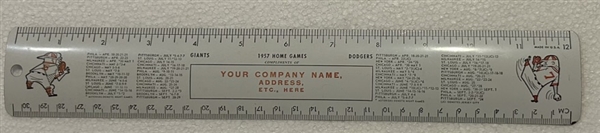 1957 BROOKLYN DODGERS / N.Y. GIANTS SCHEDULE RULER