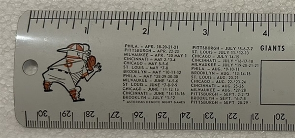 1957 BROOKLYN DODGERS / N.Y. GIANTS SCHEDULE RULER