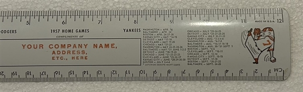 1957 BROOKLYN DODGERS / N.Y. YANKEES SCHEDULE RULER