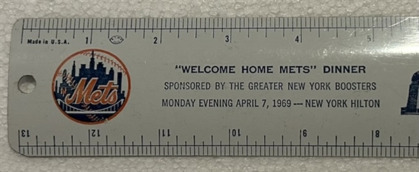 1969 NEW YORK METS RULER WELCOME HOME DINNER SOUVENIR RULER