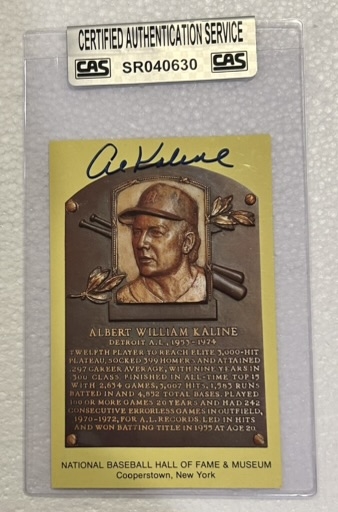 AL KALINE SIGNED HOF POST CARD w/CAS AUTHENTICATION