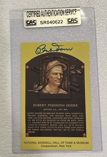 BOBBY DOERR SIGNED HOF POST CARD w/CAS AUTHENTICATION