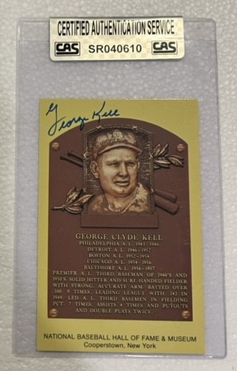 GEORGE KELL SIGNED HOF POST CARD w/CAS AUTHENTICATION