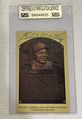 ED MATHEWS SIGNED HOF POST CARD w/CAS AUTHENTICATION