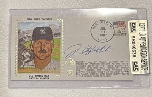 CATFISH HUNTER SIGNED FIRST DAY COVER w/CAS AUTHENTICATION