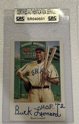 BUCK LEONARD SIGNED NEGRO LEAGUE POST CARD w/CAS AUTHENTICATION