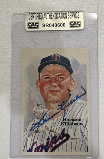 HARMON KILLEBREW SIGNED PEREZ STEELE POST CARD w/CAS AUTHENTICATION