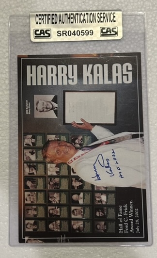 HARRY KALAS SIGNED PHOTO CARD w/CAS AUTHENTICATION