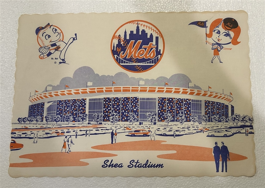 VINTAGE 60's NEW YORK METS SHEA STADIUM PLACEMAT w/MR & LADY MET