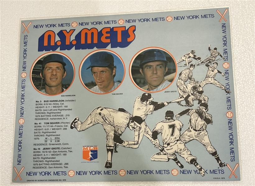 VINTAGE 1976 NEW YORK METS PLACEMATS w/PLAYER PHOTOS- SET OF 3