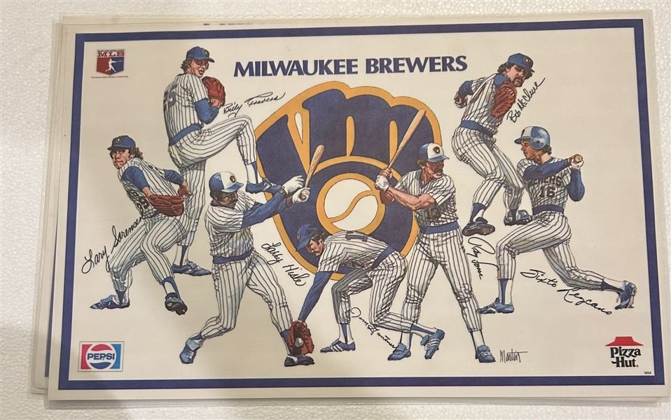 VINTAGE 1982 MILWAUKEE BREWERS PLACEMATS w/PLAYERS - 4 DIFFERENT