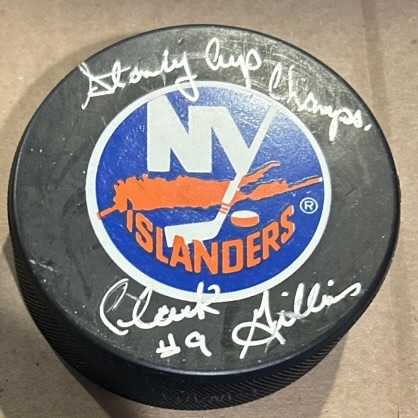 CLARK GILLIES NEW YORK ISLANDERS SIGNED PUCK w/CAS COA