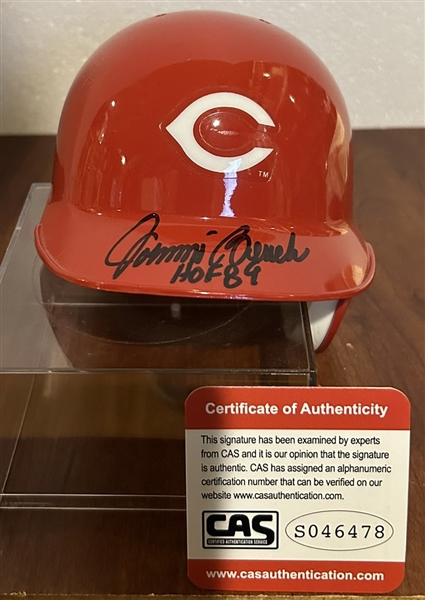 JOHNNY BENCH SIGNED mini HELMET w/CAS COA