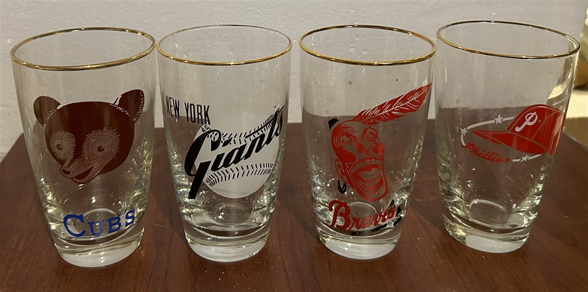 50's NATIONAL LEAGUE BIG LEAGUER WIDE MOUTH GLASSES SET w/BOX