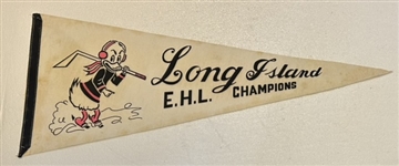 VINTAGE 1965 EHL LONG ISLAND DUCKS HOCKEY PENNANT- VERY RARE