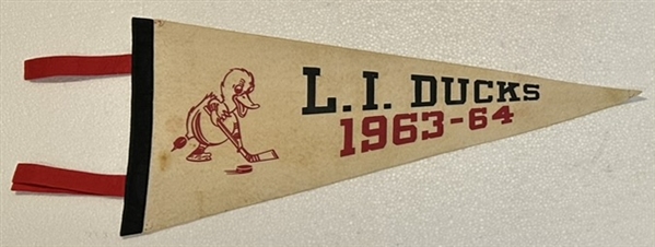 VINTAGE 1963-64 EHL LONG ISLAND DUCKS HOCKEY PENNANT- VERY RARE