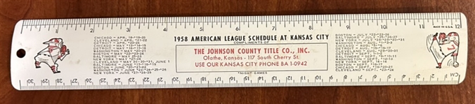 1958 KANSAS CITY ATHLETICS SCHEDULE/RULER