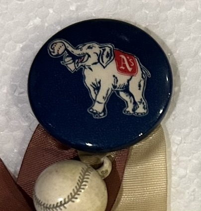 VINTAGE PHILADELPHIA ATHLETICS PIN w/RIBBON & CHARM