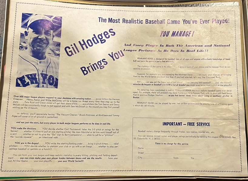 70s GIL HODGES PENNANT FEVER BOARD GAME