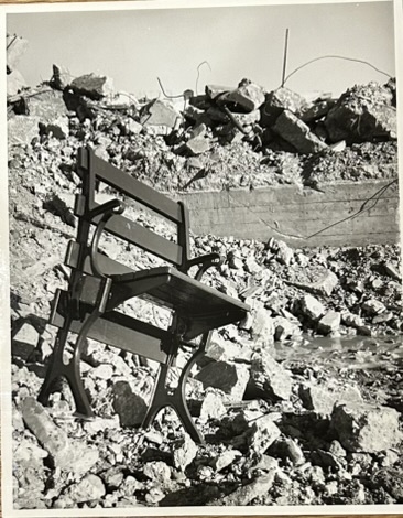 1961 EBBETS FIELD DEMOLITION PHOTO w/EBBETS FIELD STADIUM SEAT