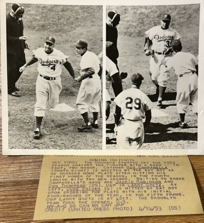 1953 BROOKLYN DODGERS OPENING DAY WIRE PHOTO w/SNIDER & CAMPANELLA