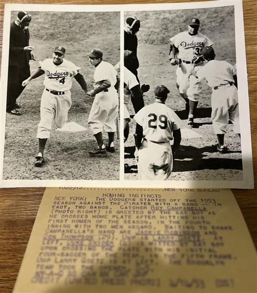 1953 BROOKLYN DODGERS OPENING DAY WIRE PHOTO w/SNIDER & CAMPANELLA