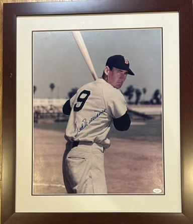 TED WILLIAMS SIGNED 15 x 20 FRAMED PHOTO w/JSA LOA