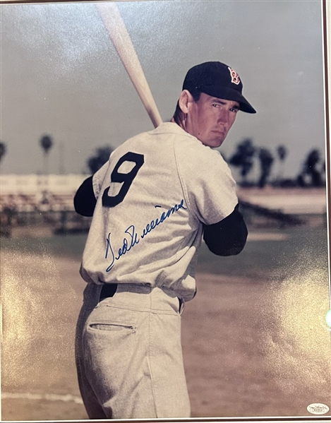TED WILLIAMS SIGNED 15 x 20 FRAMED PHOTO w/JSA LOA