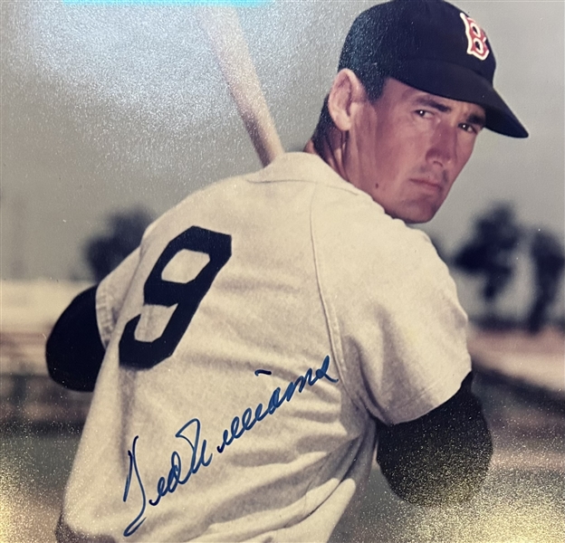 TED WILLIAMS SIGNED 15 x 20 FRAMED PHOTO w/JSA LOA