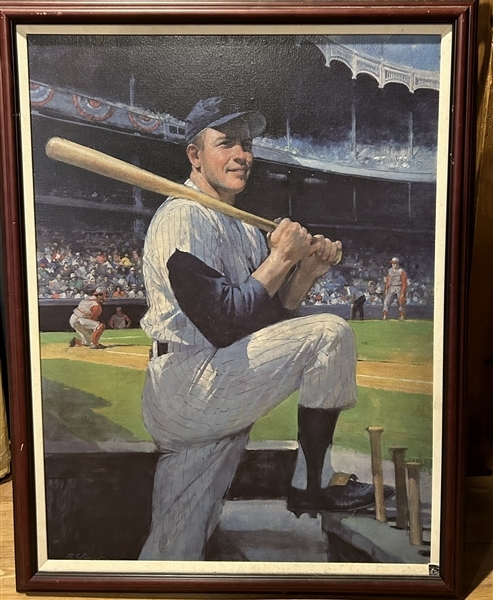 MICKEY MANTLE FRAMED 28 X 39 BURT SILVERMAN PAINTING/ LITHO