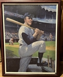 MICKEY MANTLE FRAMED 28" X 39" "BURT SILVERMAN PAINTING/ LITHO