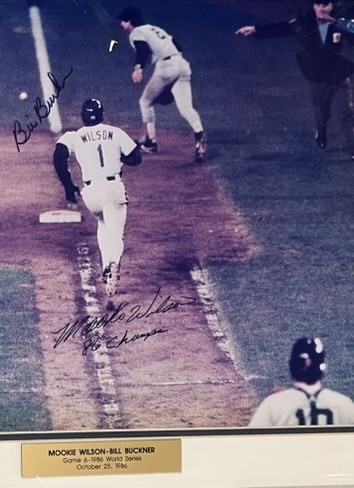 1986 MOOKIE WILSON / BILL BUCKNER SIGNED WORLD SERIES PHOTO w/STEINER