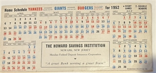 1952 DODGERS, YANKEES & GIANTS SCHEDULE BLOTTER