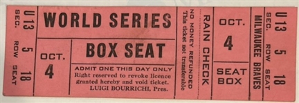 VINTAGE MILWAUKEE BRAVES "WORLD SERIES" CONTEST WINNER TICKET