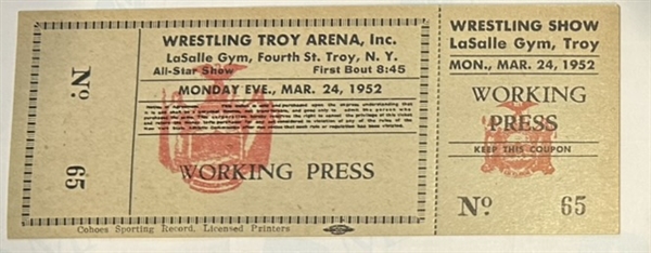 1952 PROFESSIONAL WRESTLING UNUSED TICKETS - 3 DIFFERENT DATES