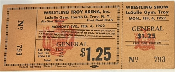 1952 PROFESSIONAL WRESTLING UNUSED TICKETS - 3 DIFFERENT DATES